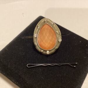1756 Large Bold Adjustable Womens Large Ring with Orange Stone and Rhinestones